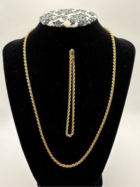 Classic 14k Gold hollow Rope Chain Necklace and Bracelet Set